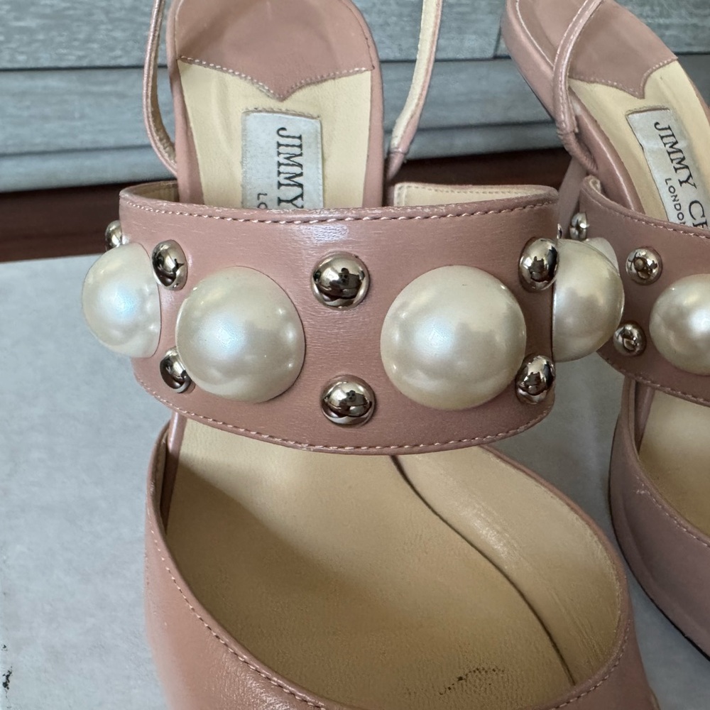 Jimmy Choo Blush Pearl Studded Sling back Heels - Picture 9 of 16